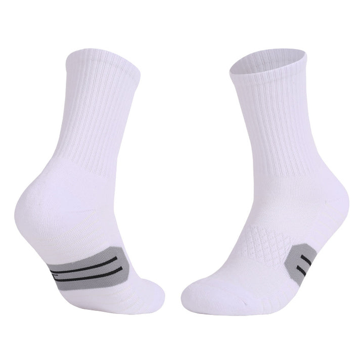 Elastic Breathable Cushioned Basketball Crew Socks White