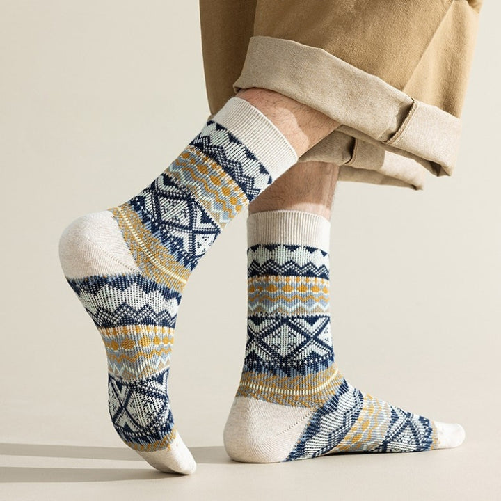 Fair Isle Pattern Walking Crew Socks