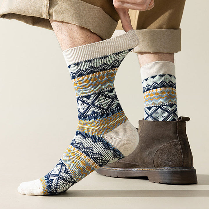 Fair Isle Pattern Walking Crew Socks