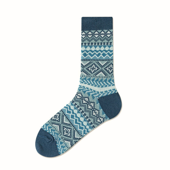 Fair Isle Pattern Walking Crew Socks Blue