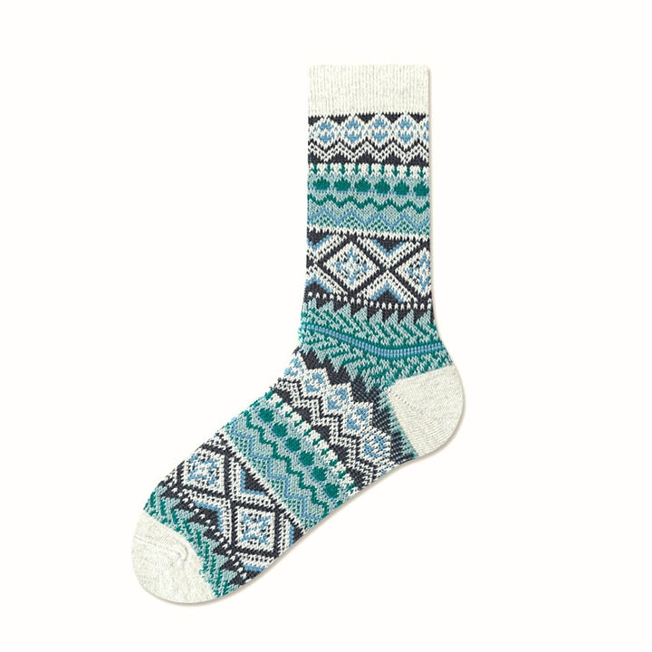 Fair Isle Pattern Walking Crew Socks Green