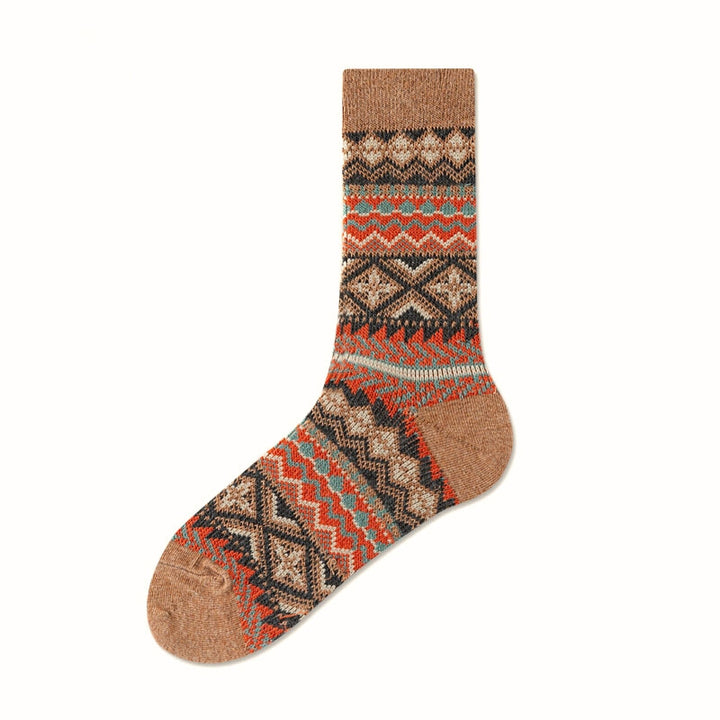 Fair Isle Pattern Walking Crew Socks Khaki