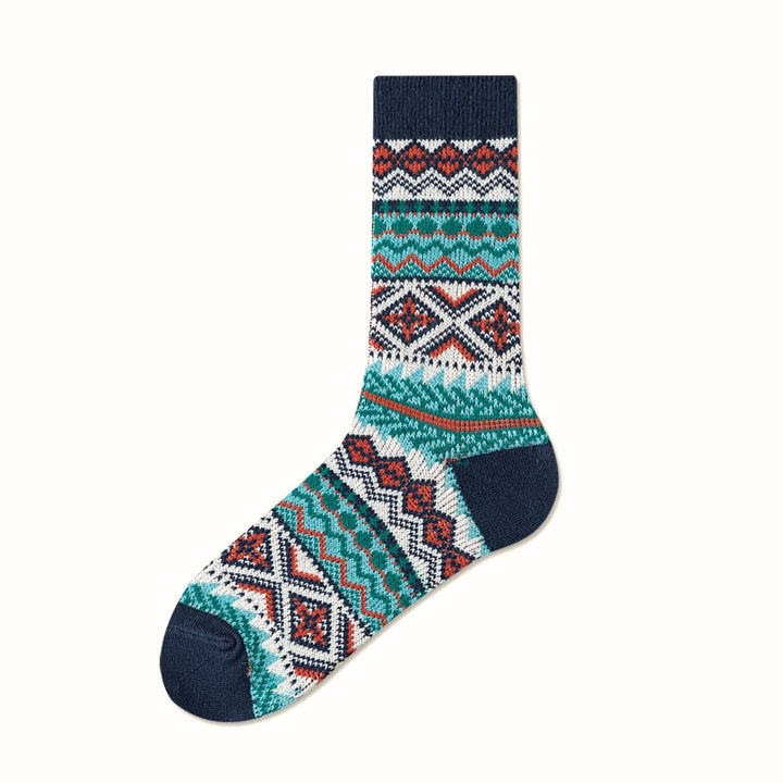 Fair Isle Pattern Walking Crew Socks Navy