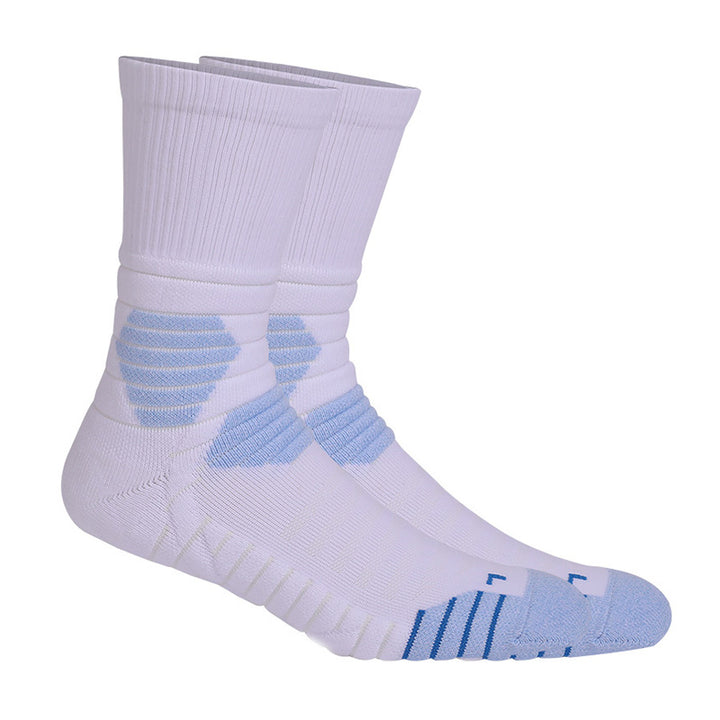 Impact-Absorbing Basketball Crew Socks White Blue