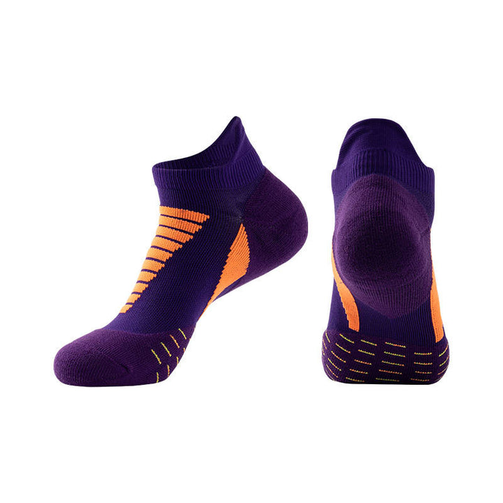 purple-ankle-socks-orange-stripes-cushioned-heel