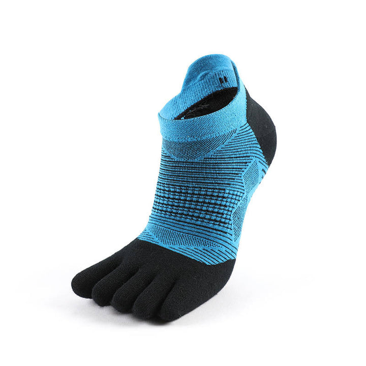 A single blue and black toe sock with a snug ankle cuff on a white background.