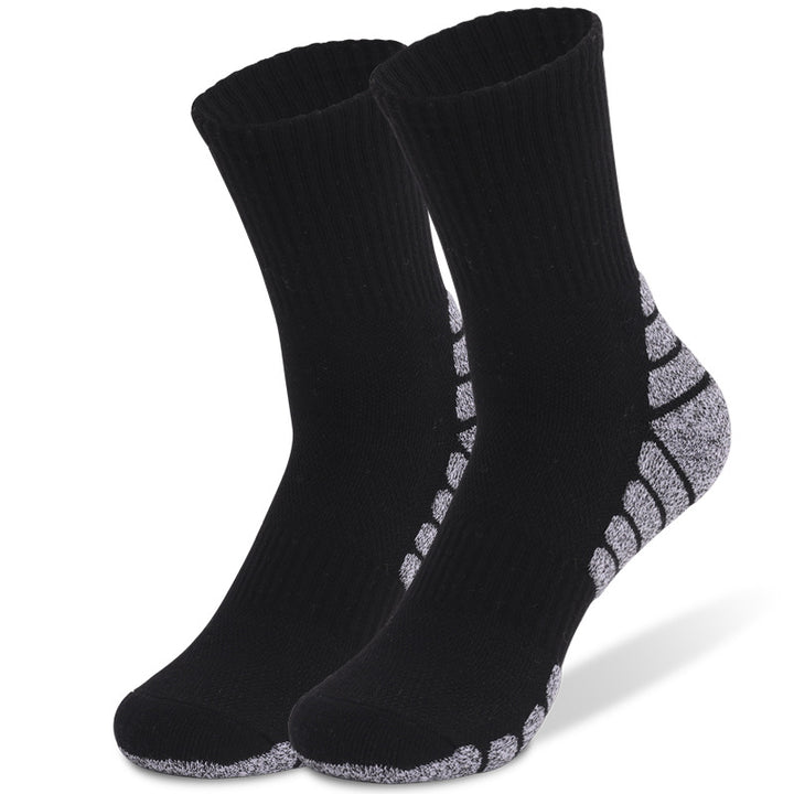 Black crew compression sports socks with cushioned soles and anti-slip design.