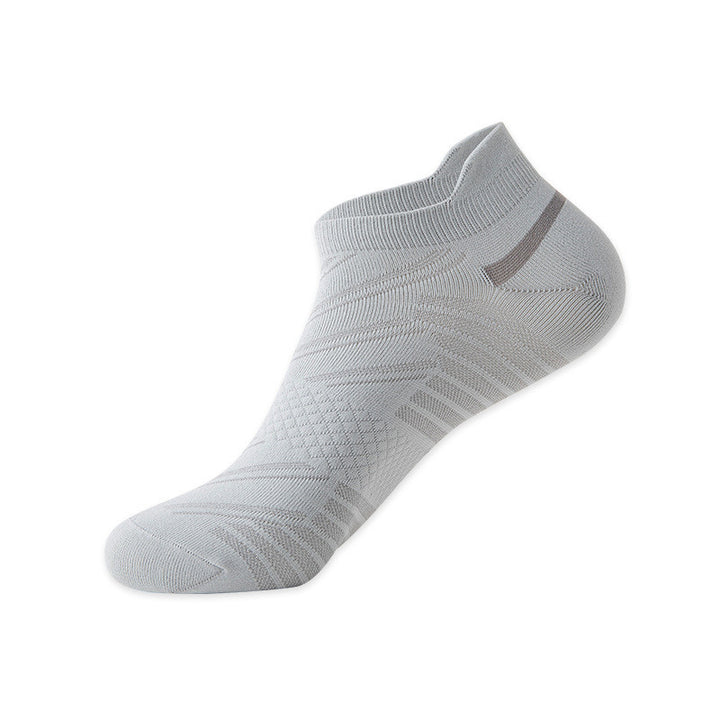Gray ankle sock with breathable mesh design and subtle brown accent.