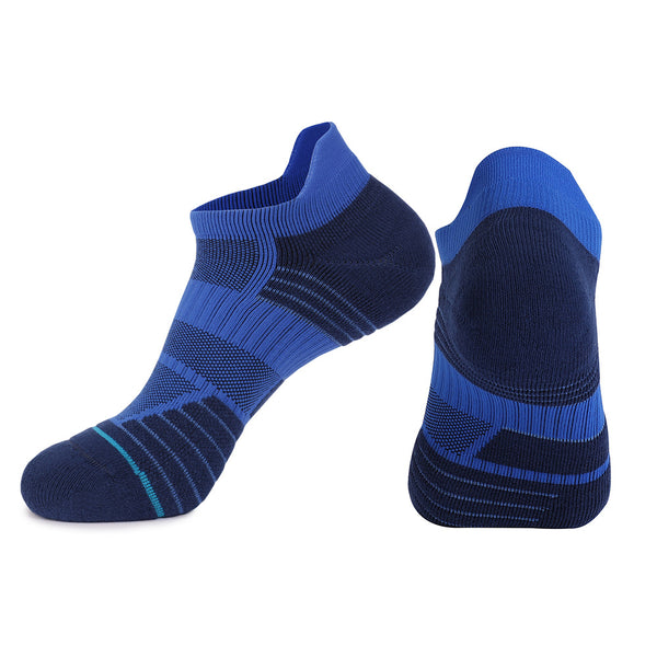 Pair of vibrant blue basketball socks with teal accents.
