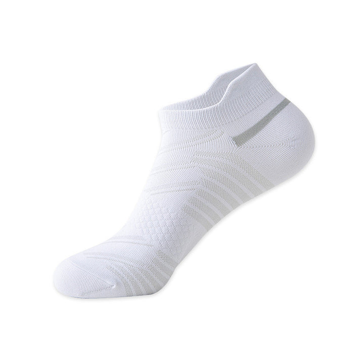 White ankle sock with supportive arch band and subtle gray stripe.