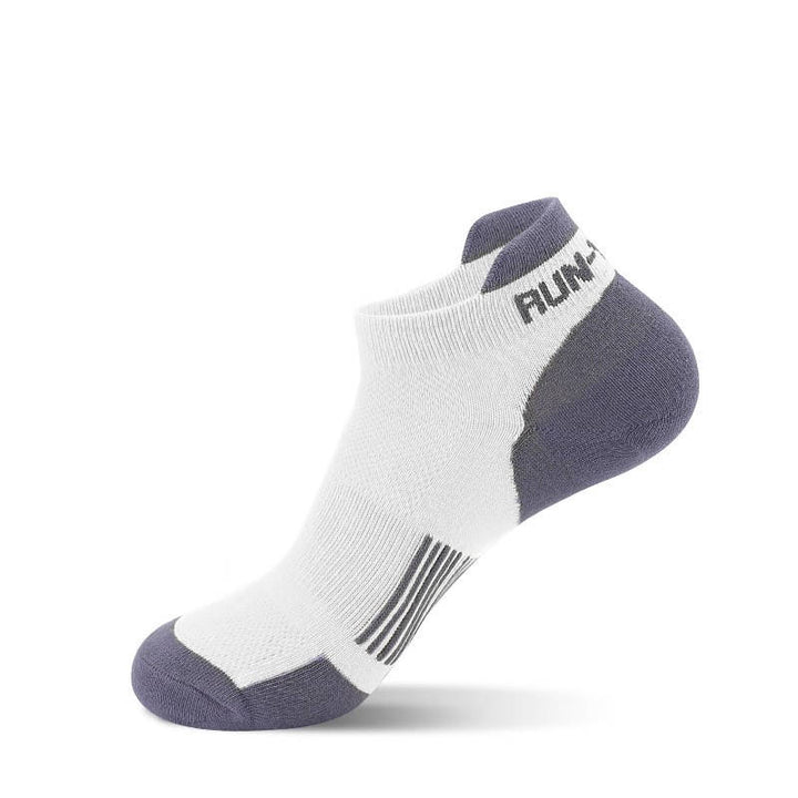 A single white running sock, on a white background.